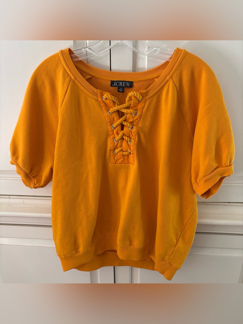 J. Crew Lace-Up Short Sleeve Sweatshirt in Bright Orange